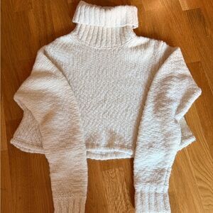 J Crew Cozy White Turtleneck Cropped Sweater